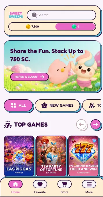 Sweet Sweeps welcome bonus showing Gold Coins and Sweeps Coins