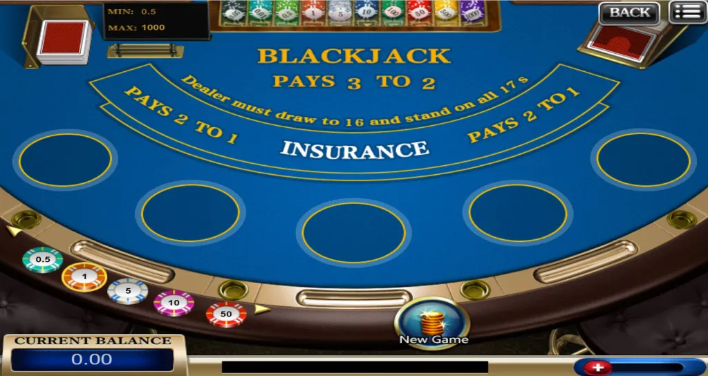 Desktop view of a blackjack game on the Vblink777 Club website