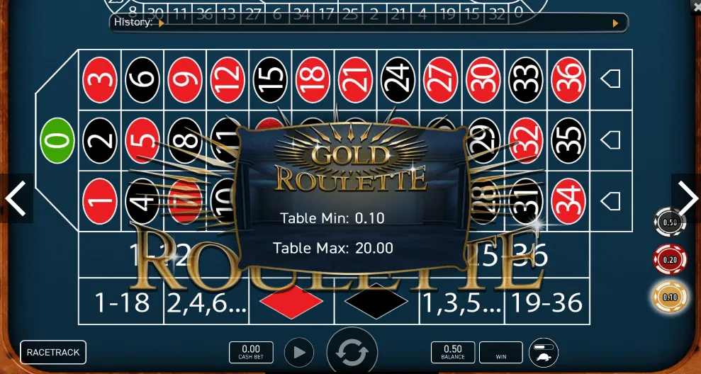 Gold Roulette table game being played at Vegas7Games online casino