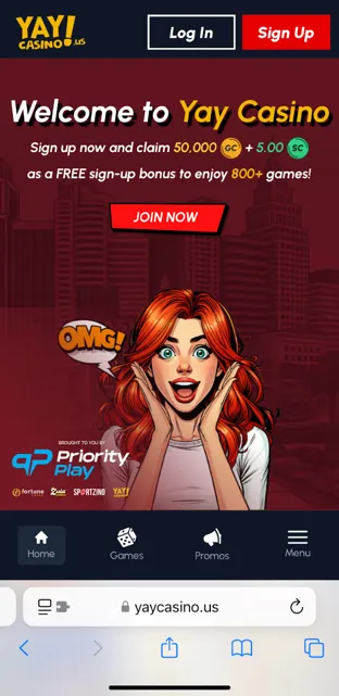Yay Casino mobile registration page with user sign-up form and bonus offer displayed on a smartphone screen