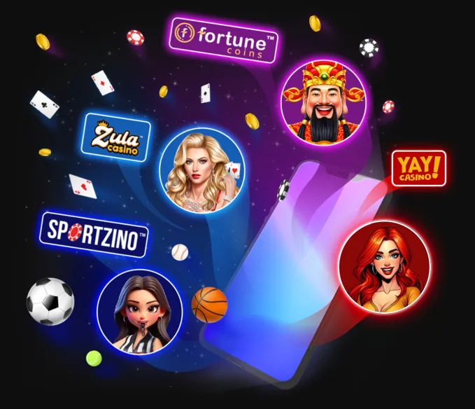 Blazesoft Group sweepstakes casinos including Yay Casino, Fortune Coins, Sportzino, and Zula Casino logos