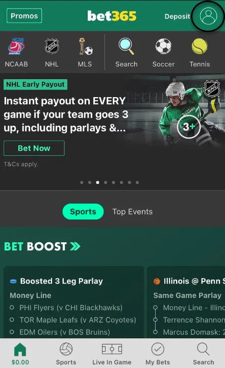 bet365 Sportsbook Account Settings