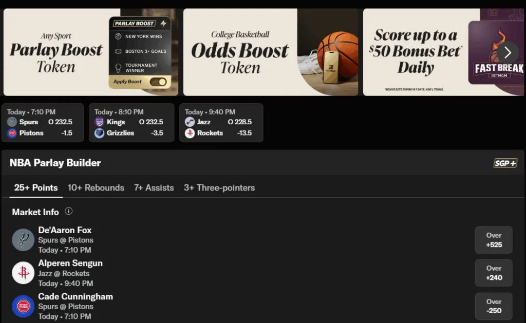 betmgm existing player bonuses for basketball