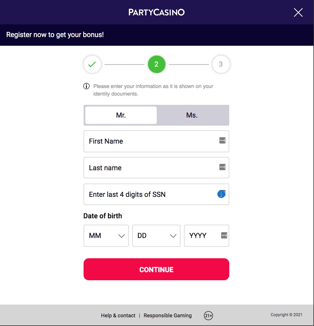 Party Casino Registration Process