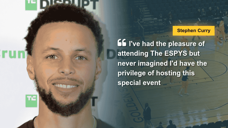 Stephen Curry says "I've had the pleasure of attending The ESPYS but never imagined I'd have the privilege of hosting this special event," via bleacherreport.com, tags: host - CC