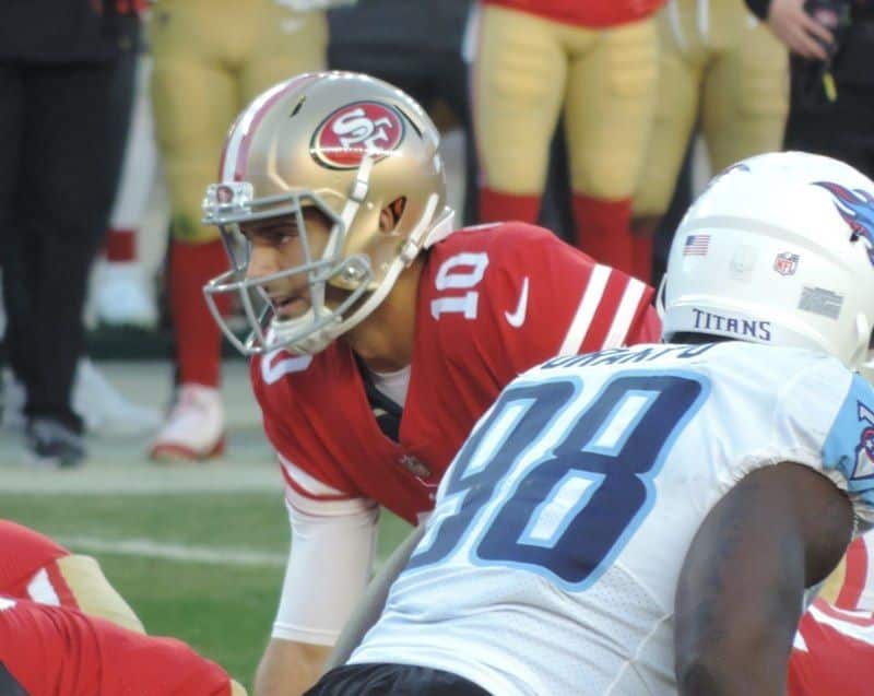 Jimmy Garoppolo with the 49ers in 2017, tags: kyle shanahan - CC BY-SA