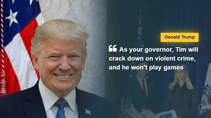 Donald Trump says "As your governor, Tim will crack down on violent crime, and he won't play games," via Newsweek, tags: establishment kleefisch michels - CC