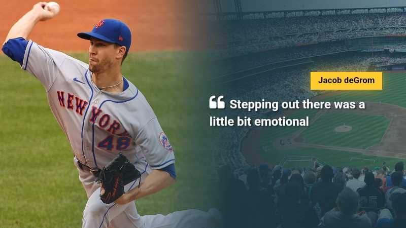 Jacob deGrom says "Stepping out there was a little bit emotional," via ClutchPoints, tags: mets 5-2 victory - CC