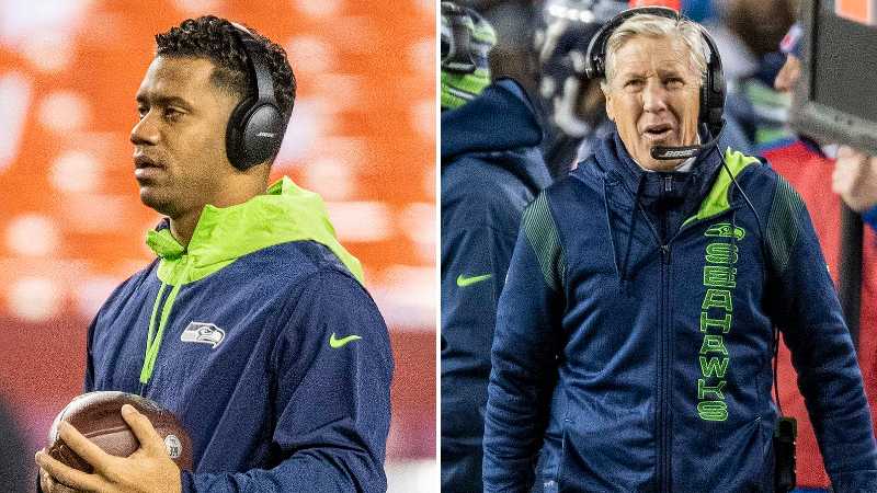 Left: Russell Wilson, Right: Pete Carroll, tags: wilson seahawks trade - CC