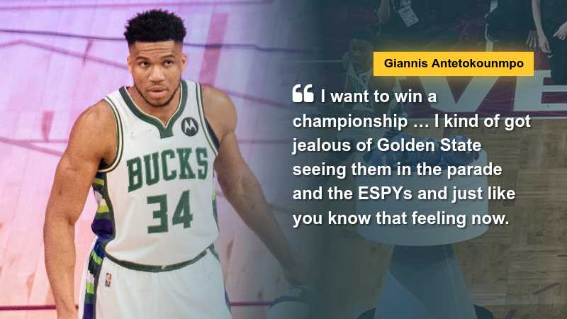 Giannis Antetokounmpo says "I want to win a championship … I kind of got jealous of Golden State seeing them in the parade and the ESPYs and just like you know that feeling now." via TalkBasket.net, tags: curry player - CC