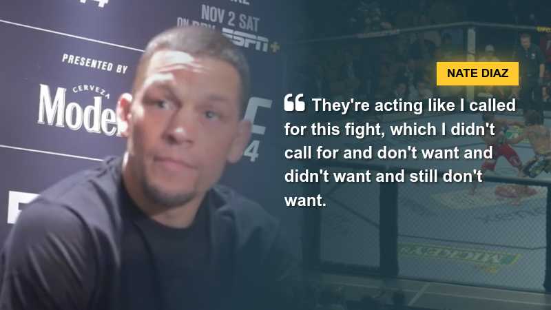 Nate Diaz says "They're acting like I called for this fight, which I didn't call for and don't want and didn't want and still don't want.
" via sportsdark, tags: khamzat chimaev fight - CC