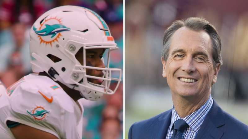 Left: Tua Tagovailoa, Right: Cris Collinsworth, tags: dolphins - CC