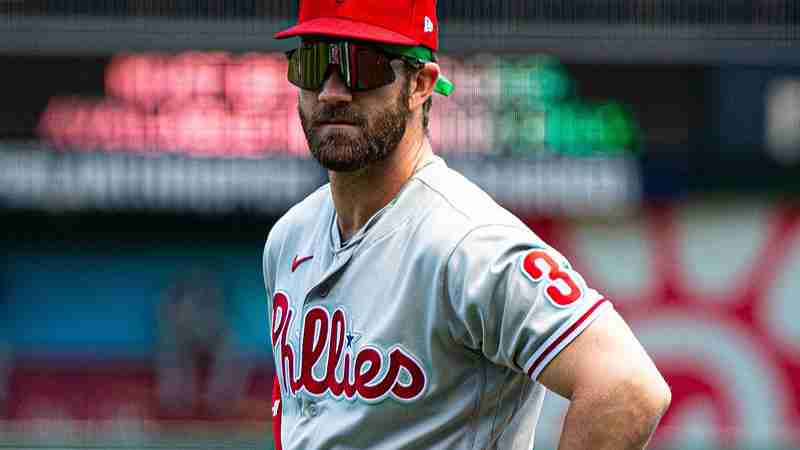 Bryce Harper - Bryce Harper Stare Down Pregame from Nationals vs. Phillies at Nationals Park, May 13th, 2021 ( All Pro Reels Photography) (cropped) - CC BY-SA