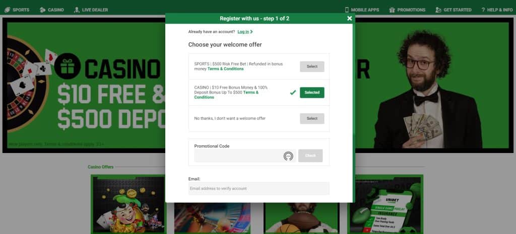 Unibet Casino promo, 100% deposit match up to $1,000