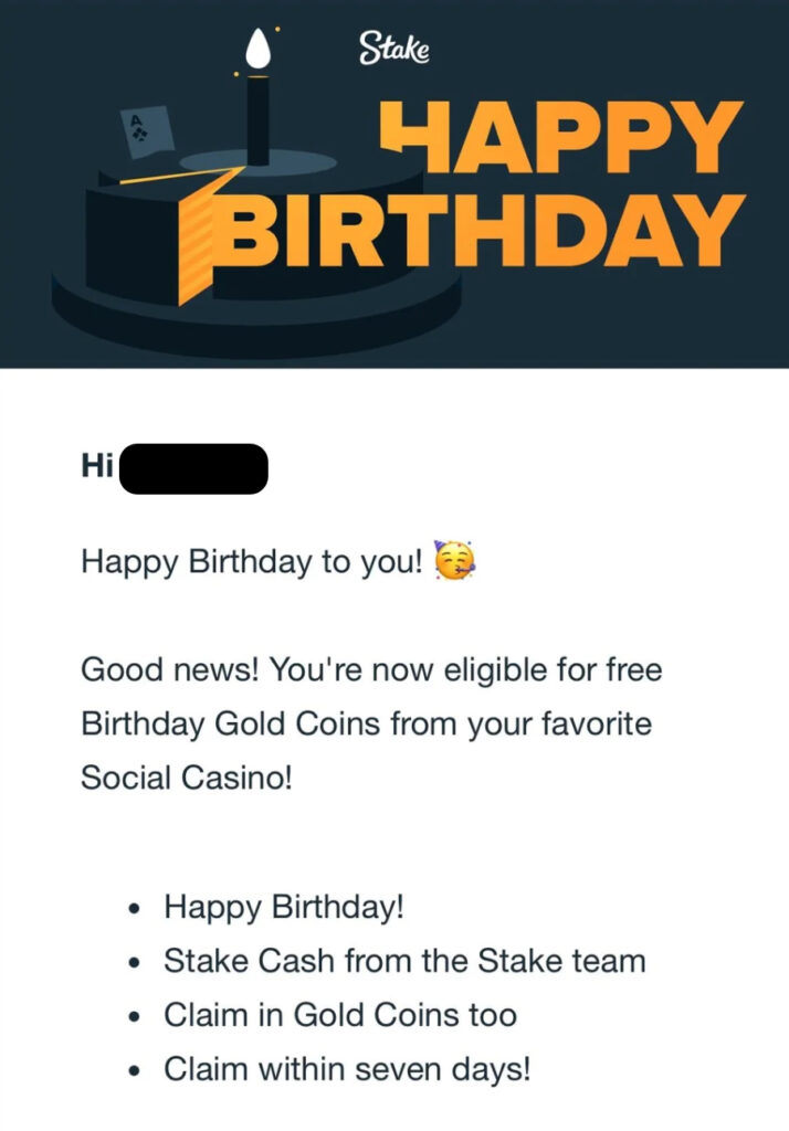 Stake.us birthday bonus promotion offering free Gold Coins and Stake Cash