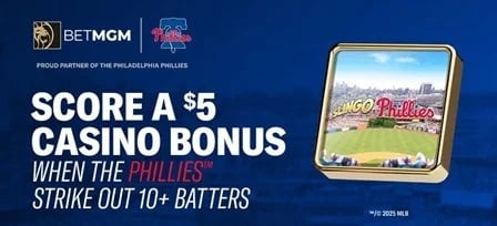 Get a $5 Casino bonus when the Philadelphia Phillies strike out 10 or more in a home game