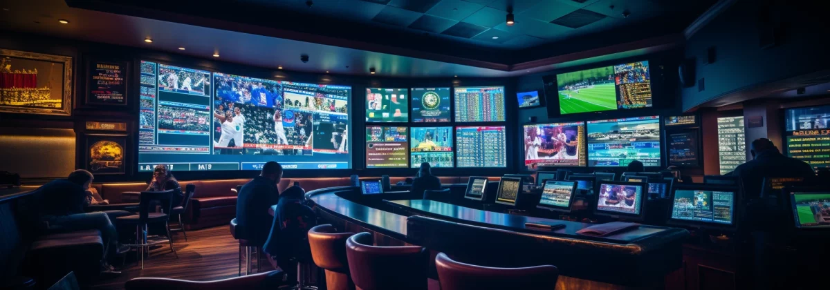 Sports Betting Bettors in a bar with screens