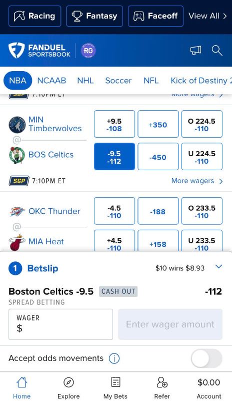 FanDuel Sportsbook Placing Bets