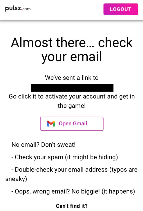 Pulsz Casino Email Verification