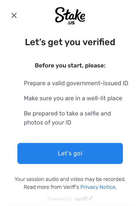 Stake.us Casino Identity Verification