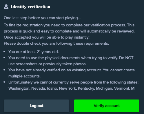 Stake.us Casino Verification Process