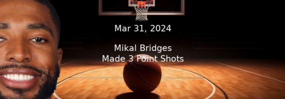 Mikal Bridges Prop Projections & Best Bet – Made 3 Point Shots For 3/31/24