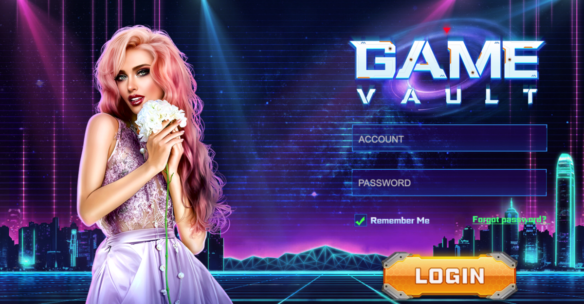 Game Vault casino login screen showing username and password fields