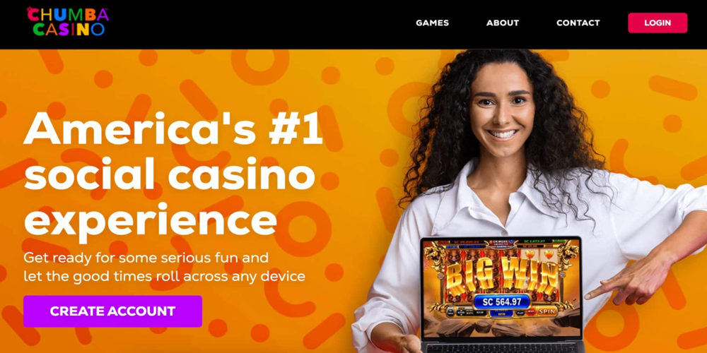 Chumba Casino homepage featuring games and the option to sign up or log in