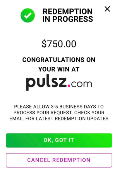 Pulsz Casino Prize Redemptions