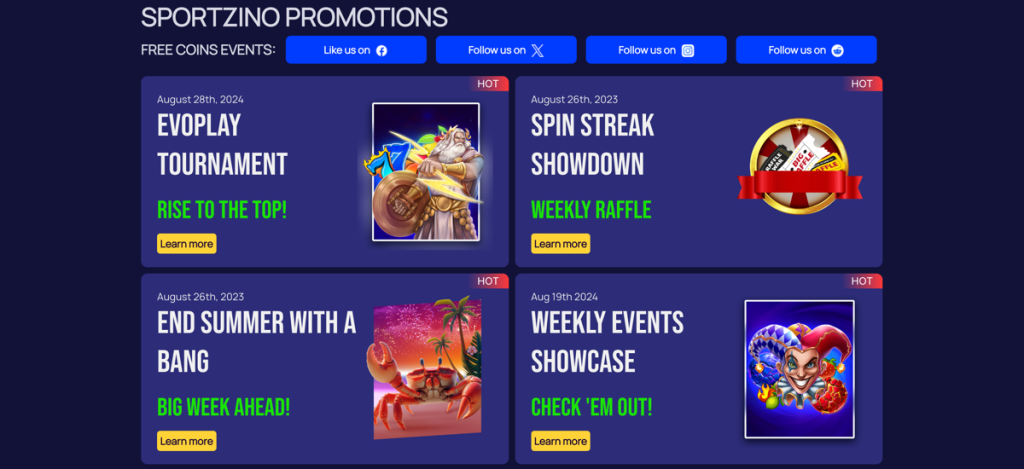 Sportzino Casino Free Coins Promos