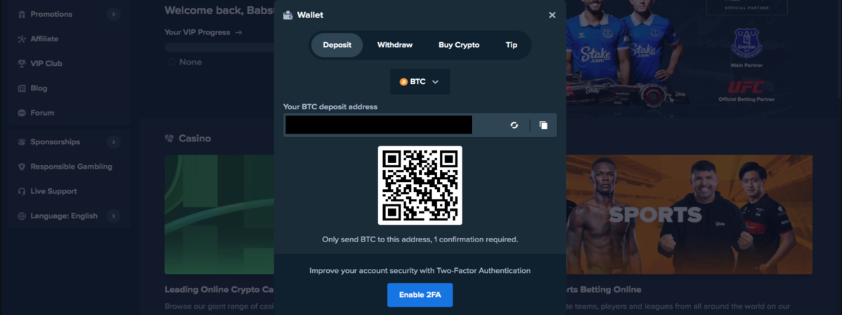 Stake.us Crypto Deposits