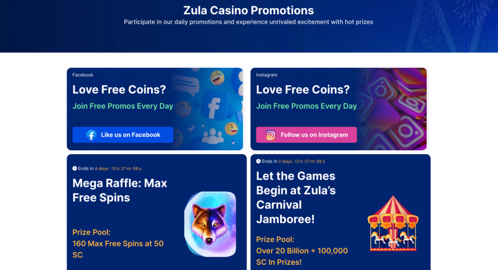 Zula Casino Sweeps Coins Bonuses