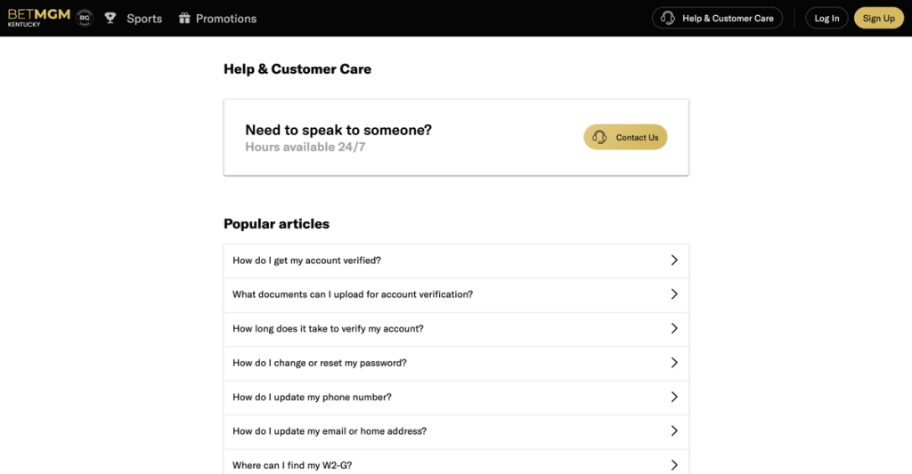 Customer care and support at BetMGM