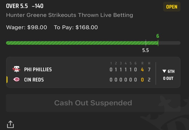 DraftKings Cash Out Suspended