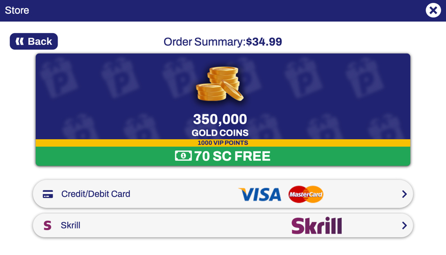 RealPrize first purchase bonus offer showing 350,000 Gold Coins for $34.99 plus 70 free Sweeps Coins