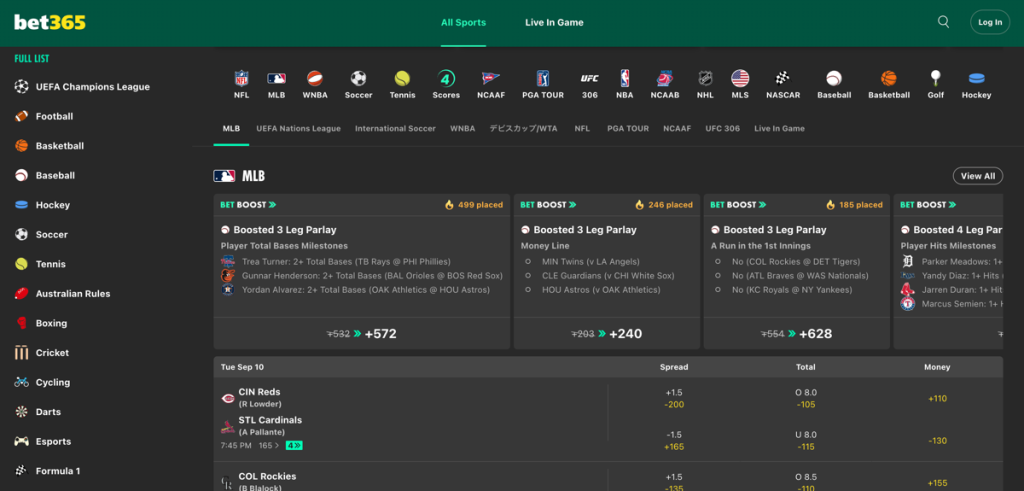 bet365 Sports Betting Options