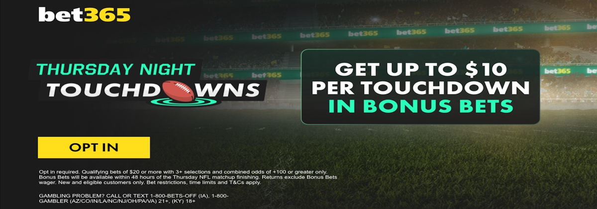 bet365 Thursday Night Touchdowns: $10 Bonus For Every TD Scored!