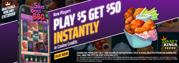 Sauce Boss BBQ Slot Game Launch: Play $5 Get $50 DraftKings Casino Bonus