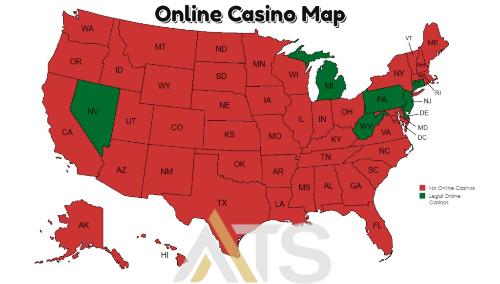 Map of legal online casino states