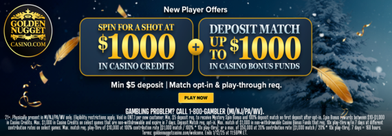 Golden Nugget Winter Promo: 100% Match & Mystery Spin Bonus Up to $1K