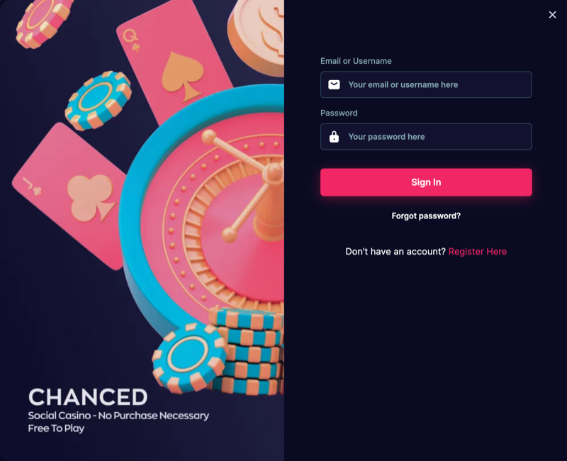 Chanced Social Casino Login