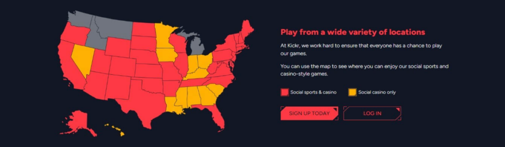 Kickr Social Casino & Sports Legal States