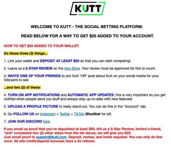 Kutt Sign Up Bonus