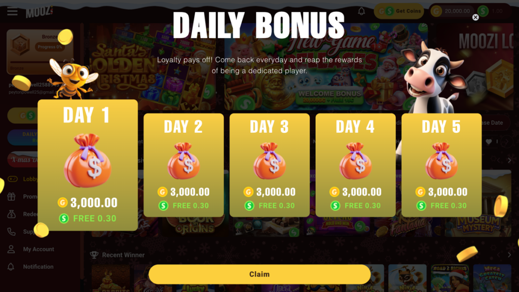 Moozi Casino Daily Login Bonus