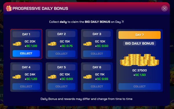 Sportzino Progressive Daily Login Bonus