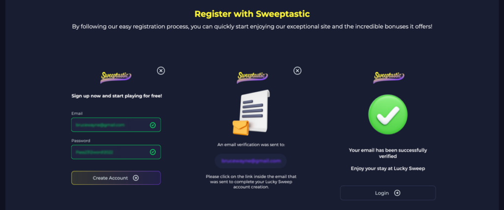 Sweeptastic Login Process