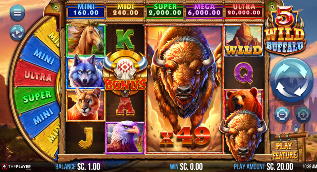 5 Wild Buffalo by 4ThePlayer, slot game you can enjoy with a no deposit bonus at Oklahoma online casinos.