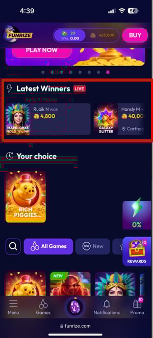 Funrize Latest Winners