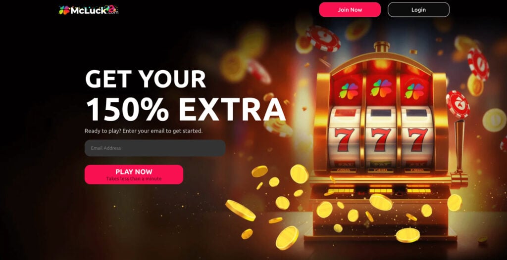 McLuck Casino homepage banner promoting a 150% First Purchase Bonus for new players