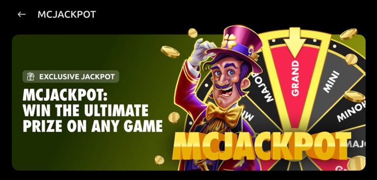 McLuck Casino's McJackpot promotion with progressive jackpots on slots, offering big Gold Coin prizes for lucky players